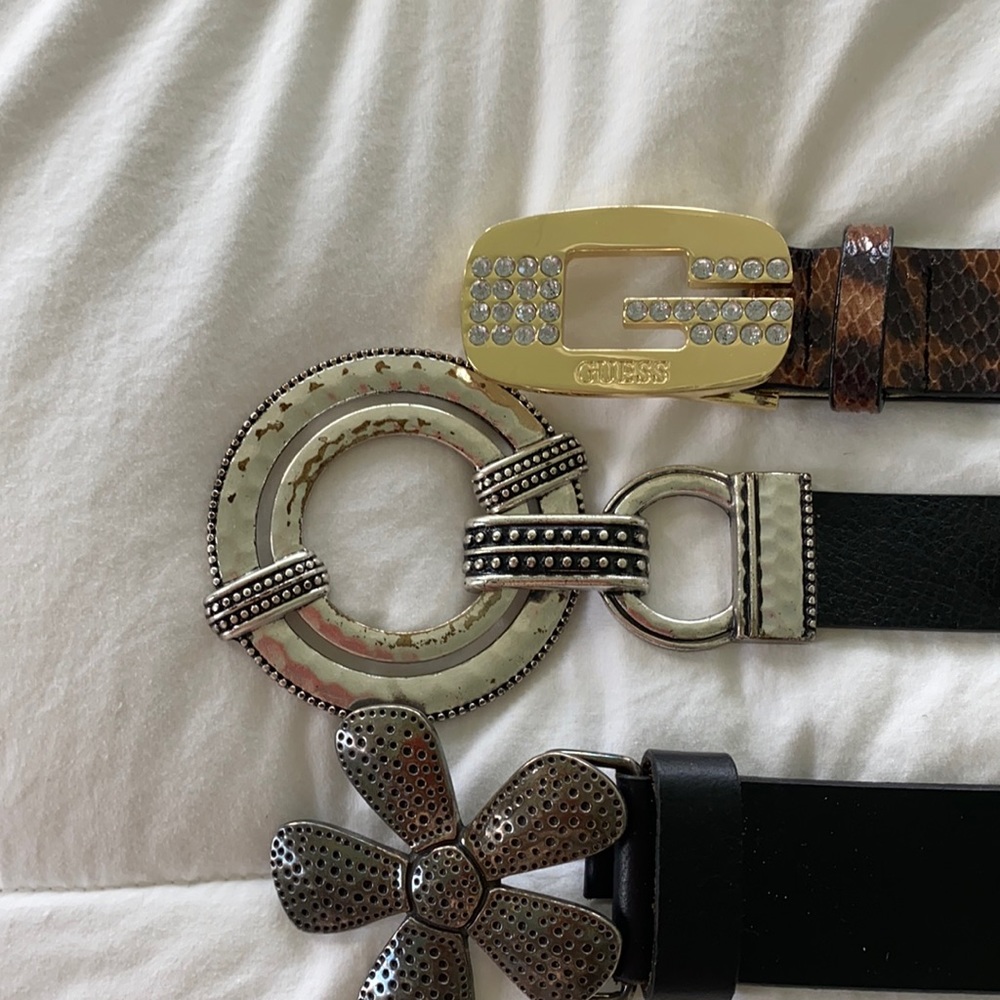 3 belts that measure 43” each; chicos one is adjustable, Silpada & Guess